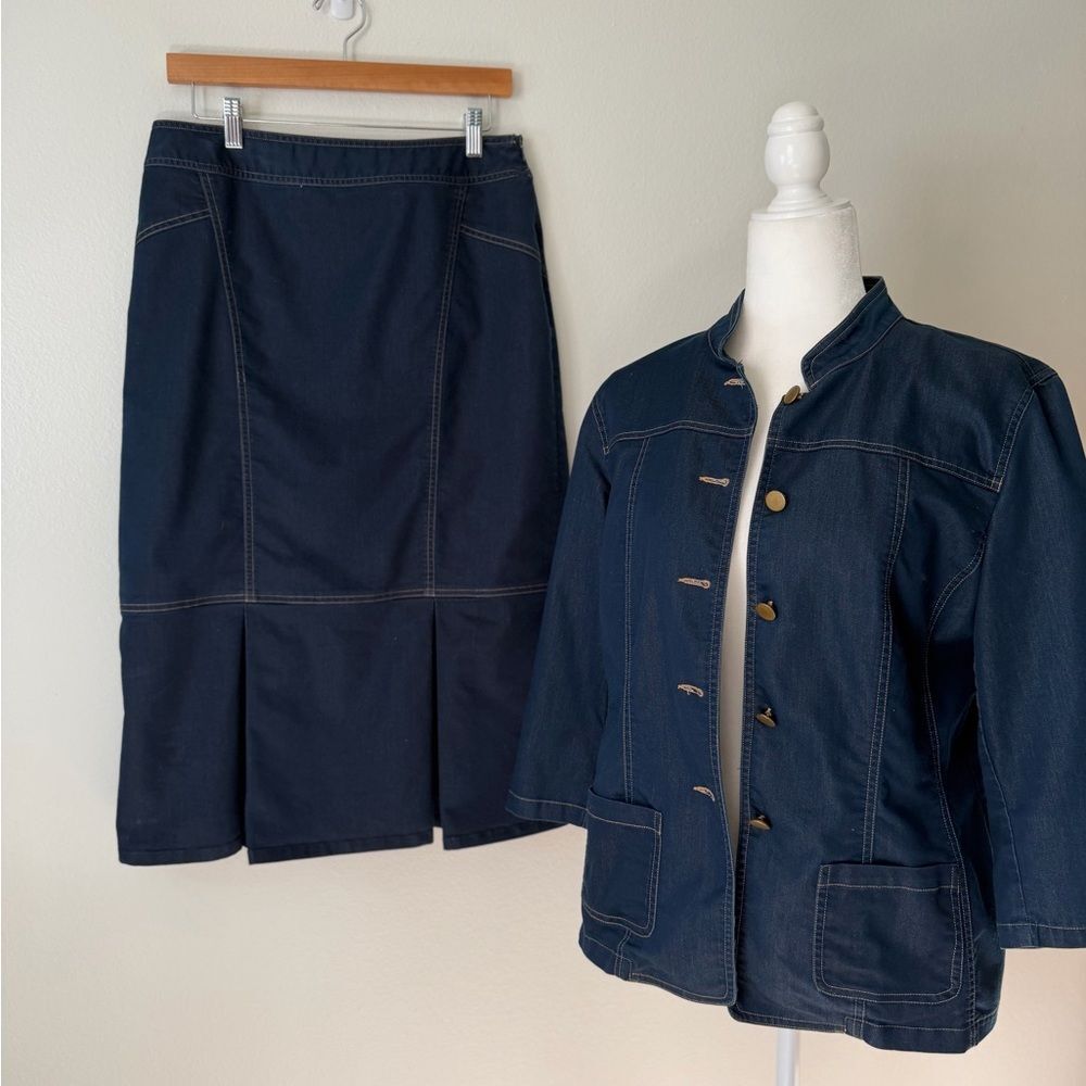 Versailles Jacket And Skirt Set Size 14 Blue Denim Lightweight Dark Wash